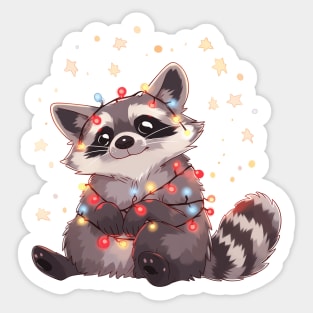 Cute Raccoon with Christmas Lights Sticker